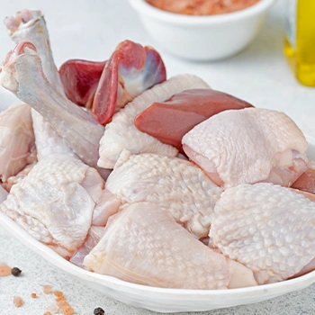 Chicken meat parts on a single plate