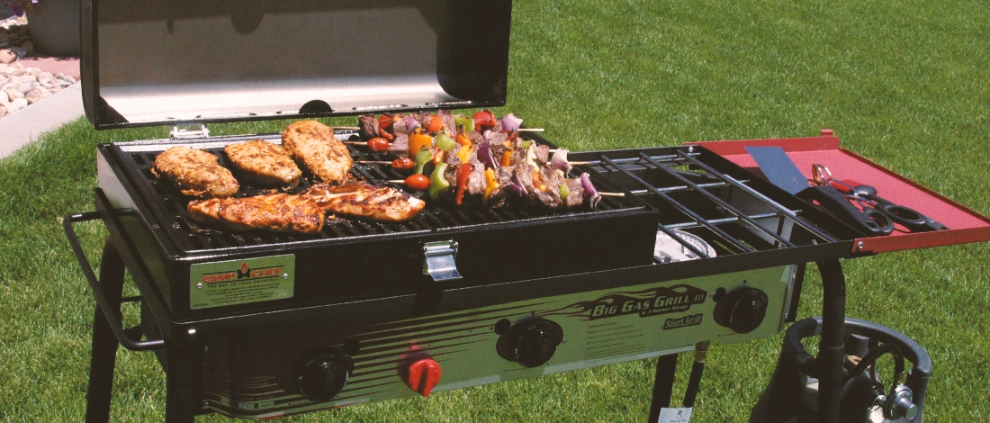 Outdoor grill with food cooking