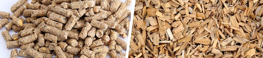 stack of wood pellets and wood chips