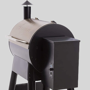 Side view of a Trager grill brand