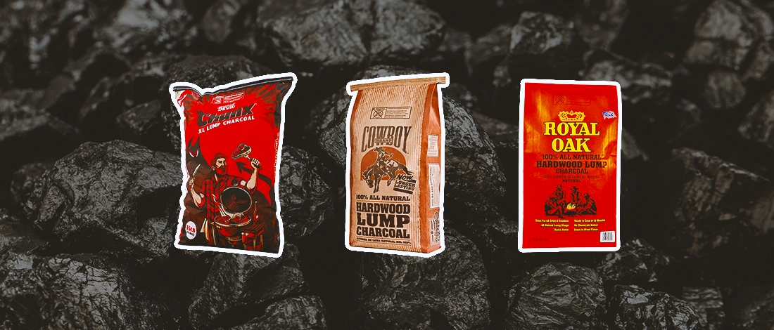 Brands of lump charcoal with coal background