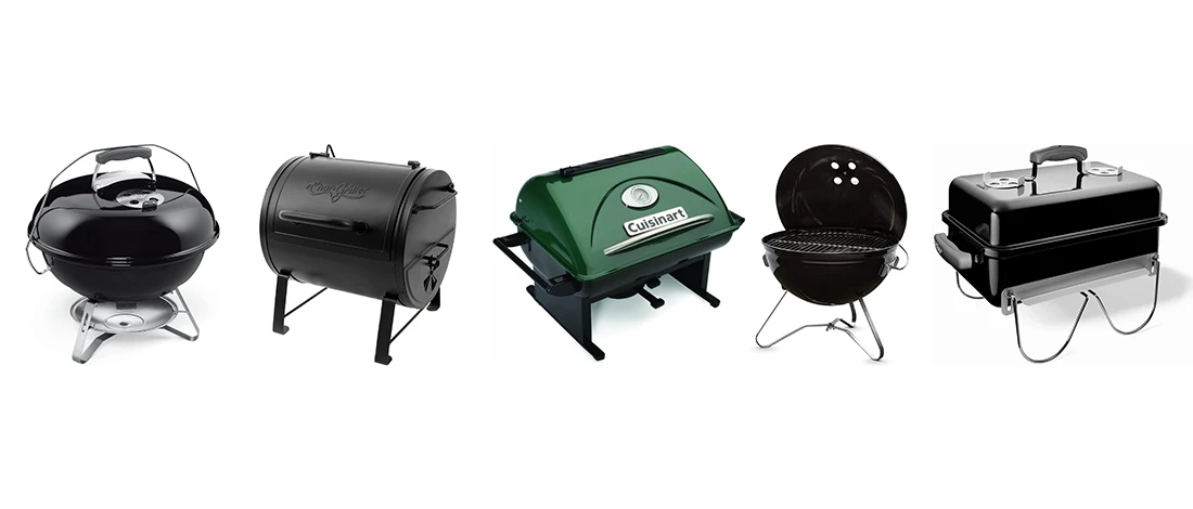 Lineup of different charcoal grills