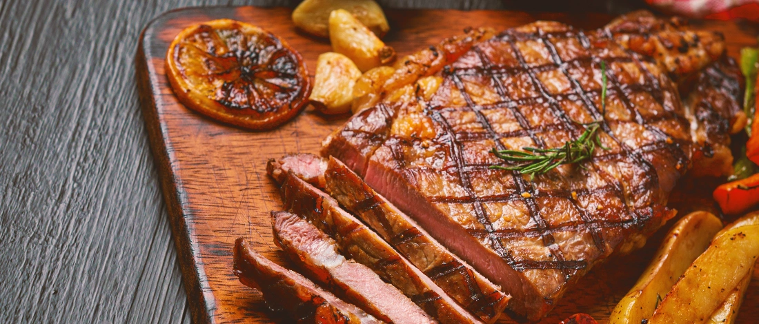 Roasted steak on a cutting board