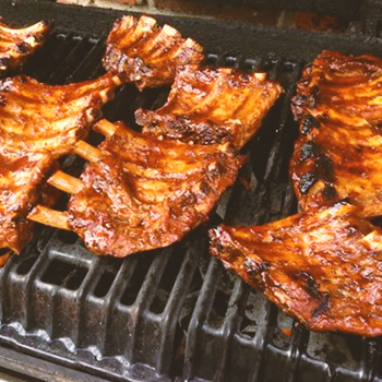 Cooked ribs in an oven