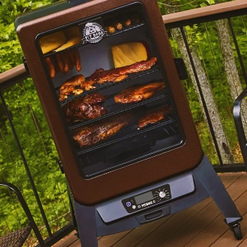 An electric smoker out on a balcony