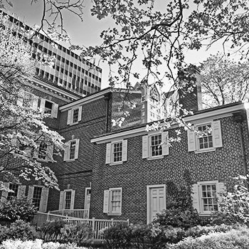 A building in black and white