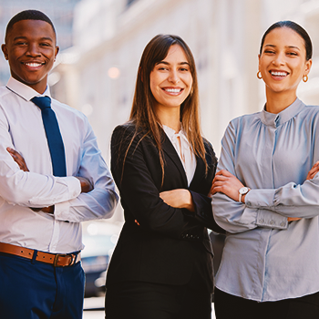 Three businessmen posing with crossed hands