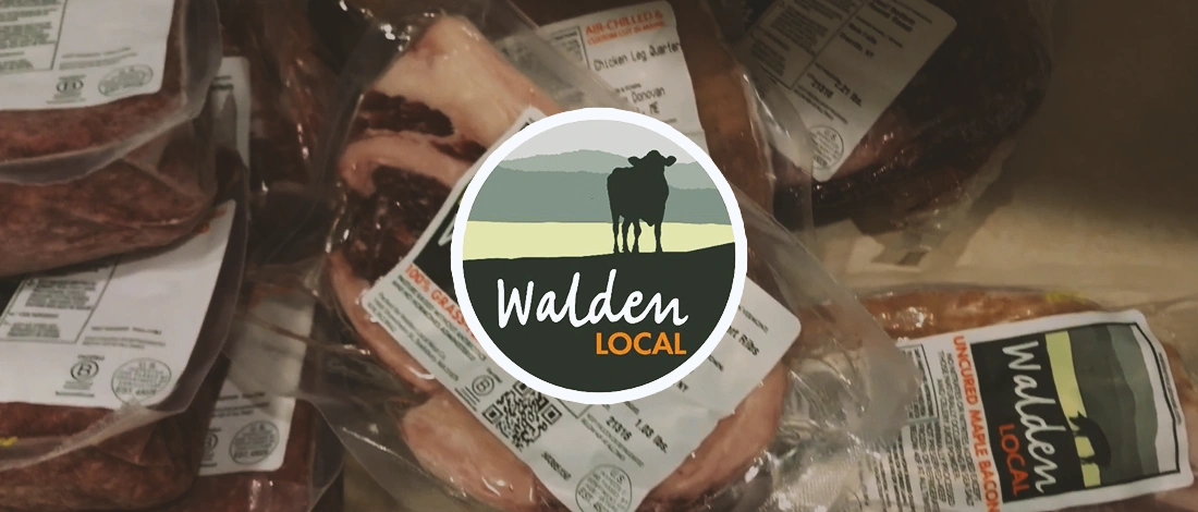 A bunch of meat with the Walden Local Meat logo