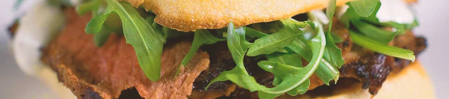 Close up shot of a steak sandwich