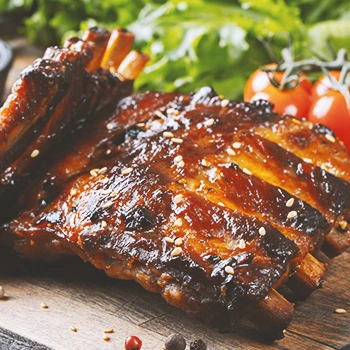 Close up shot of cooked pork ribs