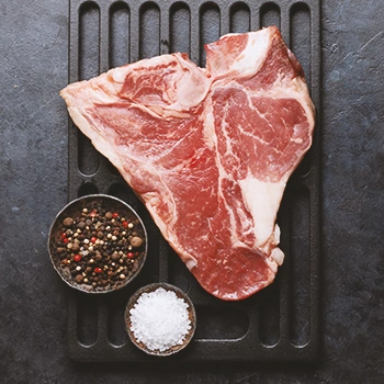 Top view of a porterhouse steak