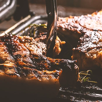 Cooked pork chop close up