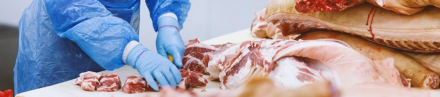 A person handling frozen meat