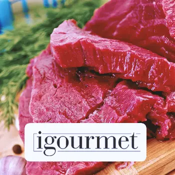 igourmet logo with elk meat at the background