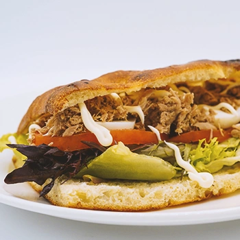 Pulled pork sandwich on a white plate