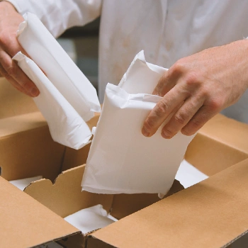 A person putting cold packs in a box