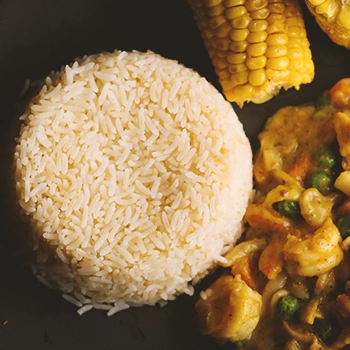 Top view of rice beside vegetables