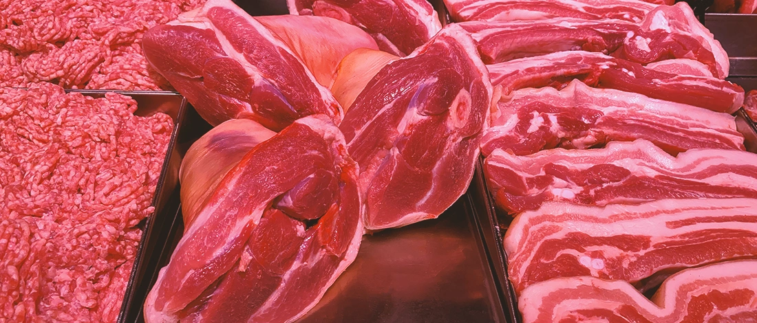 Raw beef meat in a meat shop