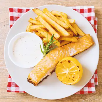 Close up shot of fish and chips