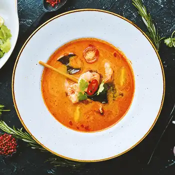 Top view of fish stew in a bowl