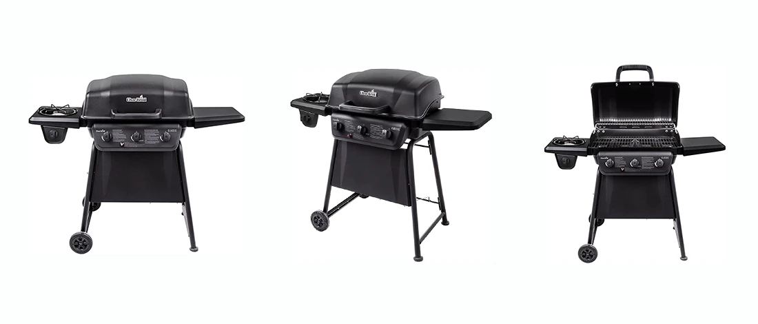 Three different angles of Char-Broil Classic 360 3-Burner Grill