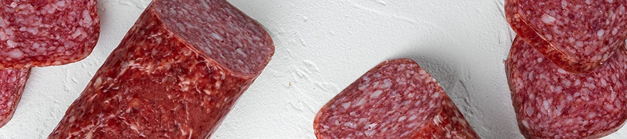 A top view of salami slices