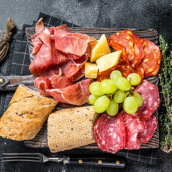 A top view image of charcuterie board concept