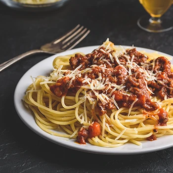 An image of spaghetti on a table