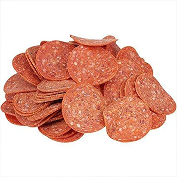 An image of sliced pepperoni on a white background
