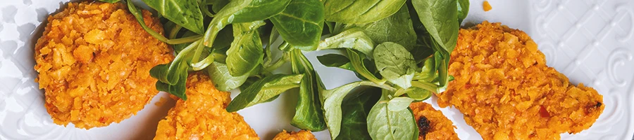 A close up image of plant-based fried nuggets