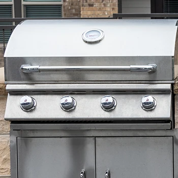A close up image of stainless outdoor grill