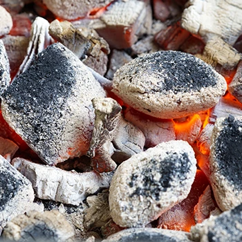 A close up image of charcoal as fuel source of kamado grills