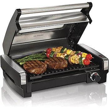 Techwood 1500W Indoor Smokeless Grill with non-stick grill plate(Red)