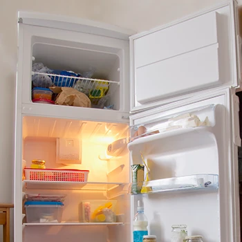 Image of an open refrigerator at a household