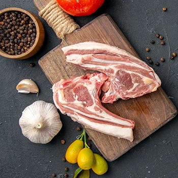 A top view image of rib meat with different spices