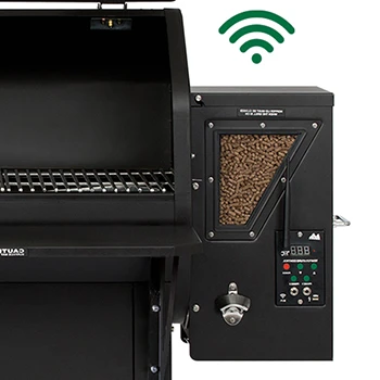 A close up image of a pellet grill that has Wi-Fi feature