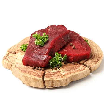 An image of red meat on a white background