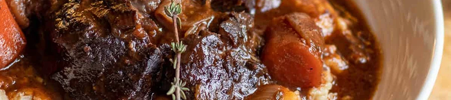 A close up shot of braised beef cheeks dish