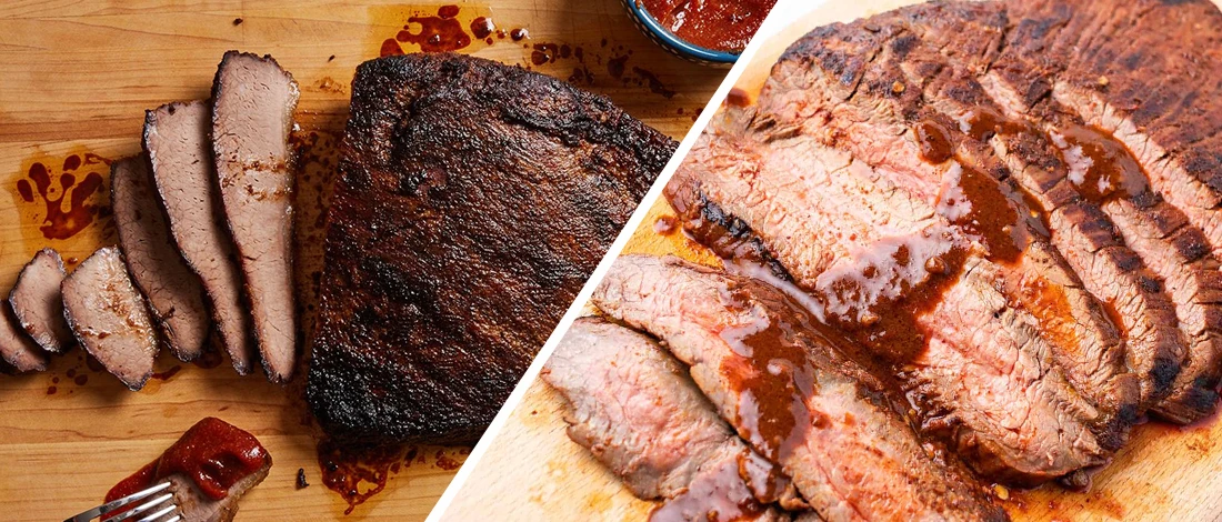 A comparison image of brisket and flank steak