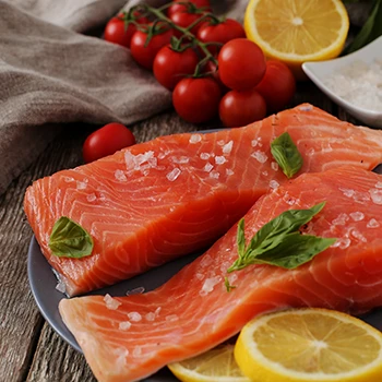 Salmon meat that is low in cholesterol