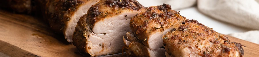 A close up shot of roasted pork tenderloin