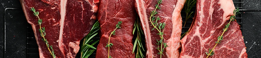 A top view of different cuts of steak