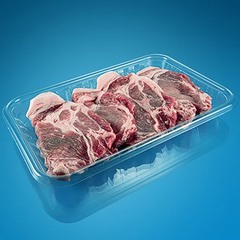 A close up shot of bad pork meat on a plastic container