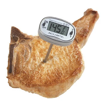 A meat thermometer that is used to tell if pork is cooked