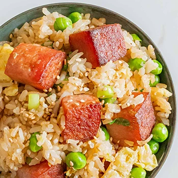 A top view of delicious Spam fried rice