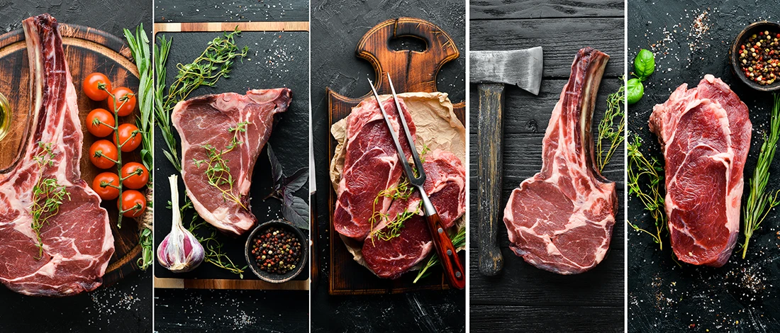 A collage image of different tender steak cuts