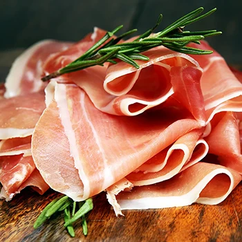 A close up shot of prosciutto dry-cured ham
