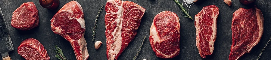 A top view of primal cuts of beef