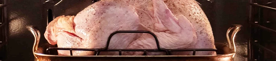 Frozen turkey being cooked in an oven