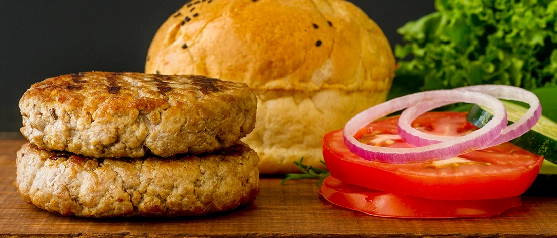Burger patties that hasn't fallen apart together with other ingredients